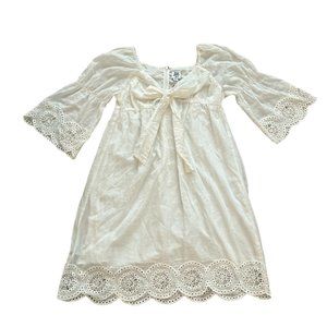 Romantic Ivy Jane Silk and Cotton Embroidered Lined Ivory Dress Size M